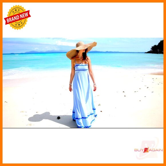 Flowy Maxi Dress Sleeveless Spaghetti Strap Ruffle Boho Beach Casual Elegant - Picture 7 of 7